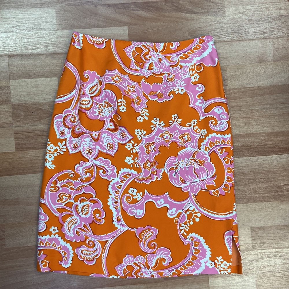 Ann Taylor Orange and Pink Paisley Pencil Skirt